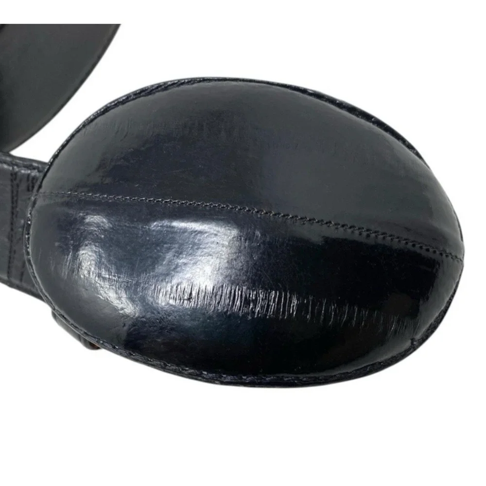 Cuadra Mens Black Genuine Eel Skin Belt Size 38 Shiny Oval Buckle